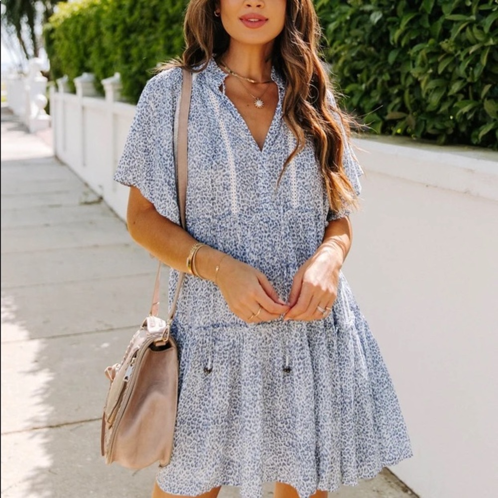 VICI Waylen Crochet Tiered Leopard Babydoll Dress